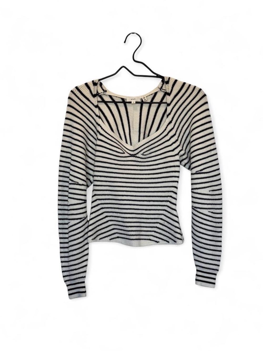 A.L.C. Striped Maeve Sweater Fitted Balloon Sleeves size M Quiet Luxury Fall
